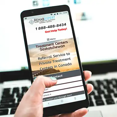Treatment centers Saskatchewan page on cellphone.